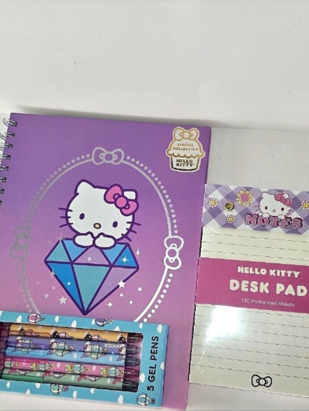 Hello Kitty Stationary  Set Purple Hardcover Notebook + Desk Pad + Gel Pen Set